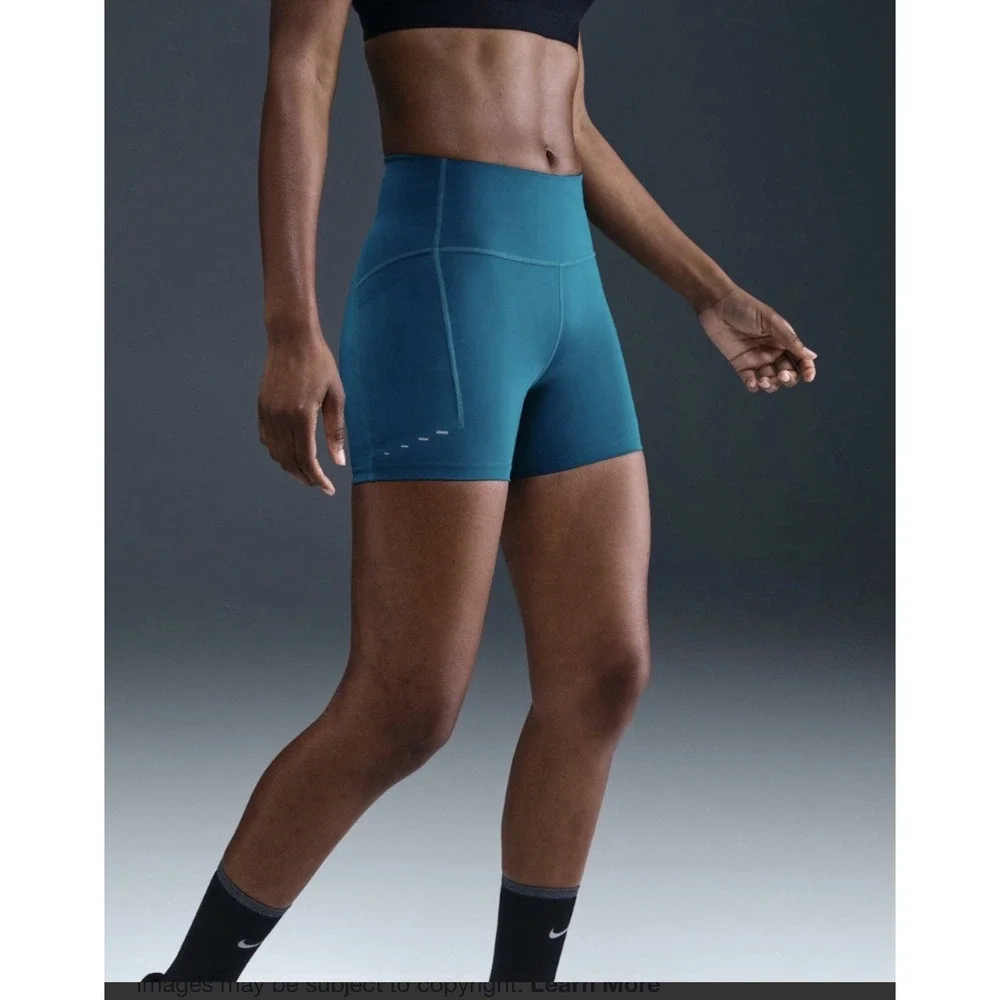 New Nike Swift Women's High-Waisted Tights Running Biker Shorts Teal Blue Size M